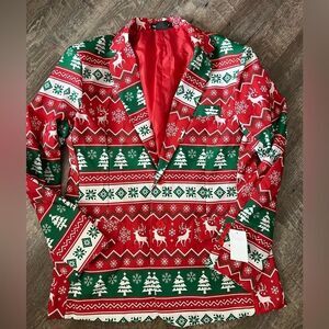 Suitmeister Slim-Fit Nordic Christmas Red Blazer- Size XL